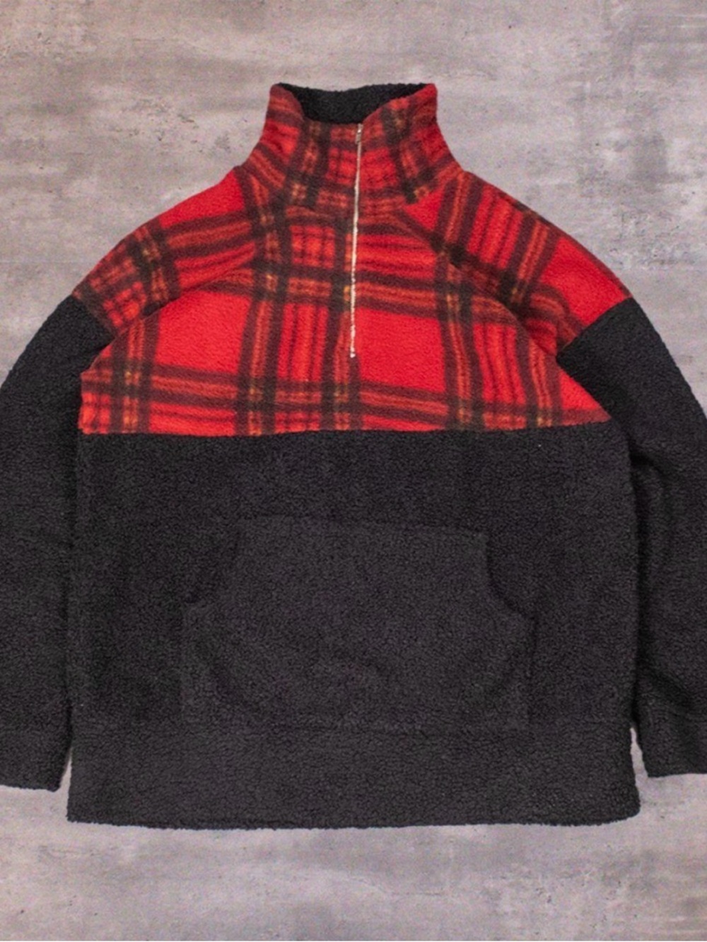 Vintage 1990's Vintage 7th Ray Plaid Deep Pile Fleece Half Zip 1/2 Zip‎ Jacket